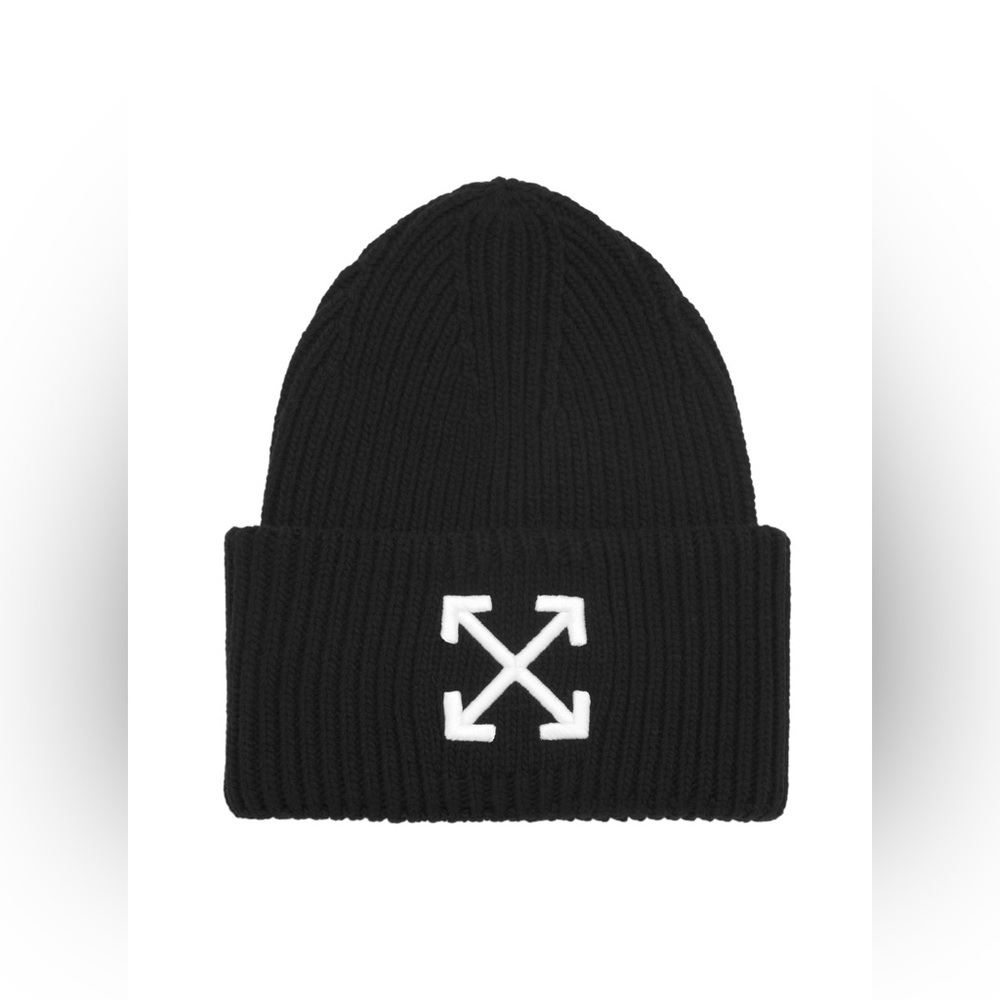 Off-White Arrow Rib-Knit Wool Beanie Color Black/White